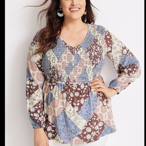 Patchwork Print Women's Top